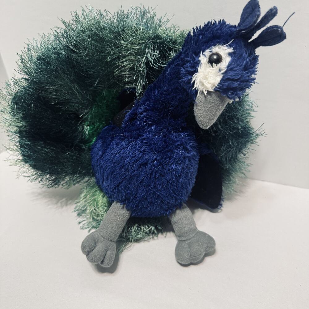 Aurora World Peacock Plush Blue Purple Fluffy Tail stuffed animal 11"
